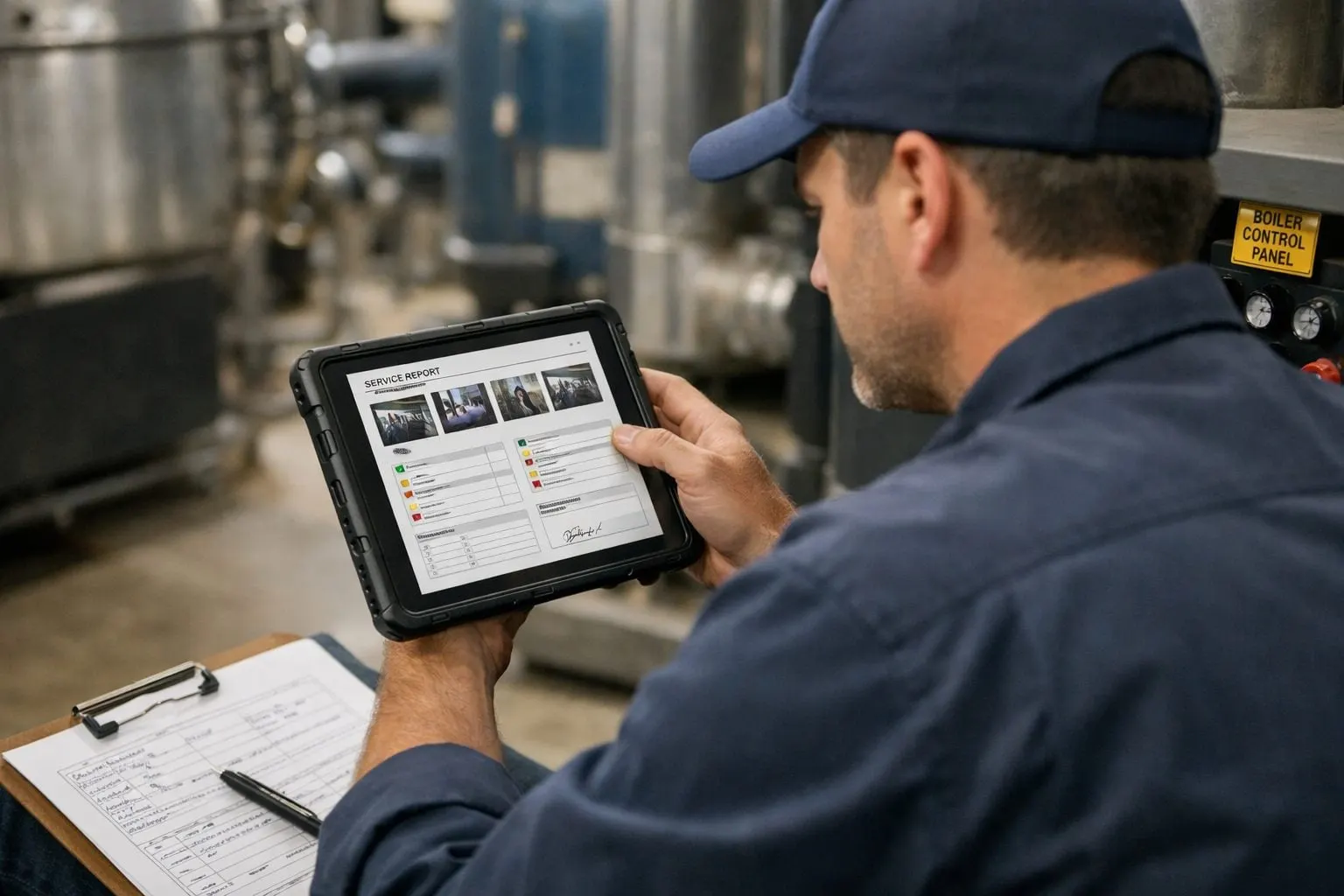 Technician reviewing an automated service report