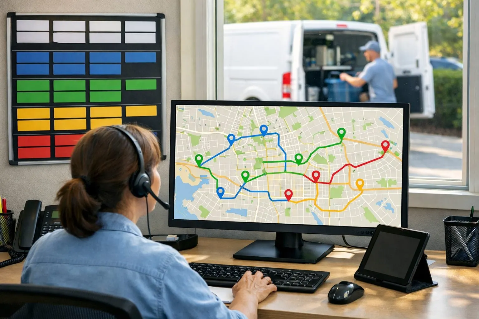 Dispatcher coordinating a pool service route