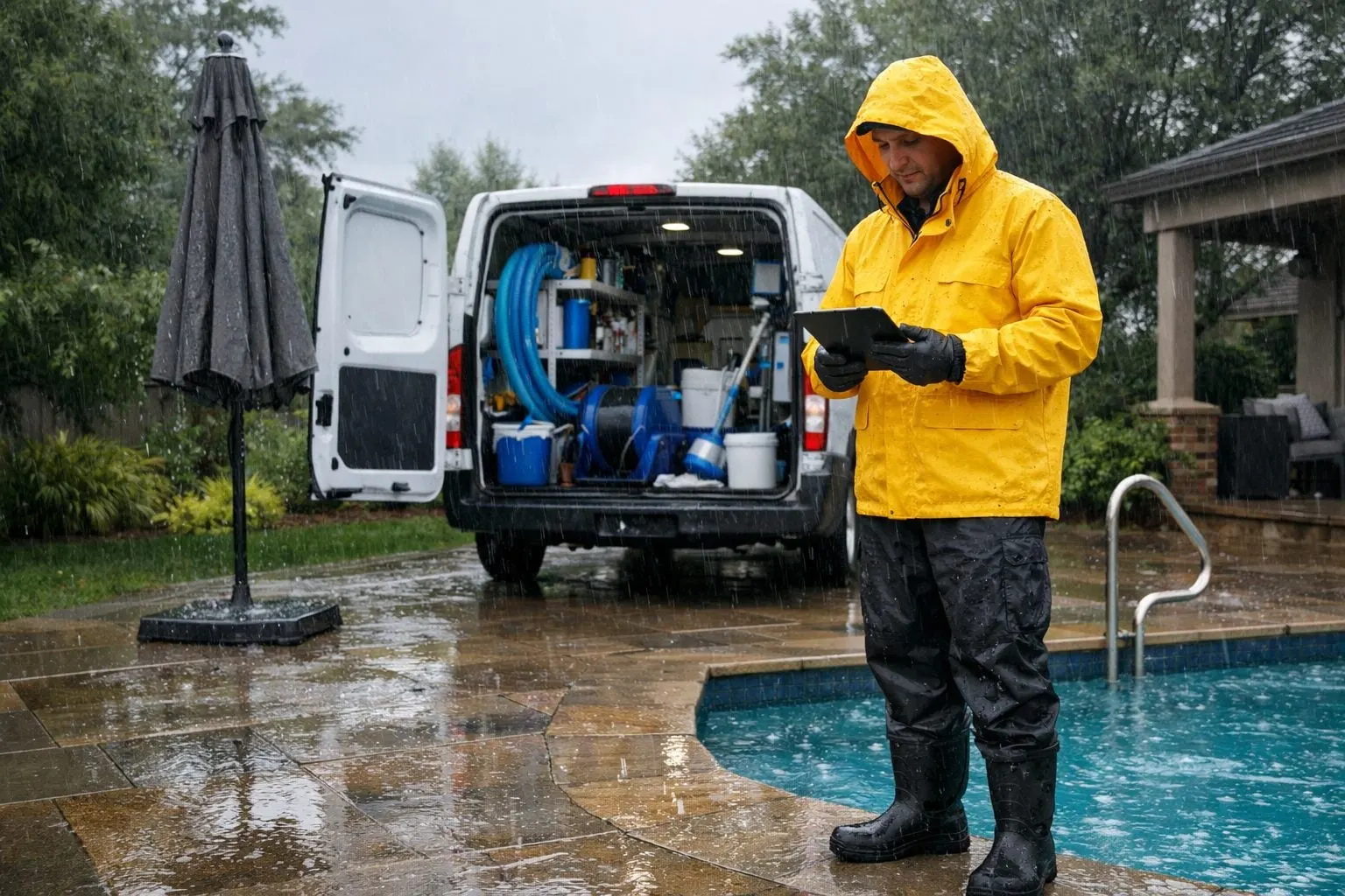 Weather hold at a residential pool